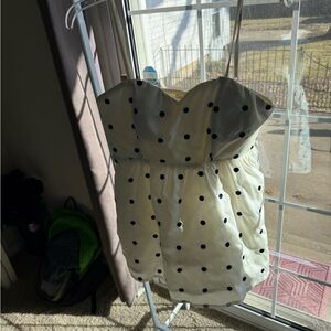Comme toi cream and navy polkadot tank top